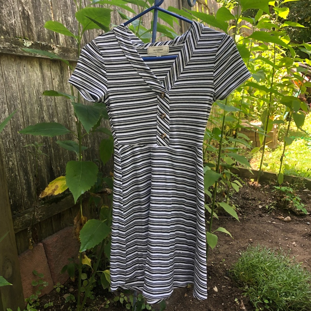 no comment brand black/white dress with buttons on top, worn but good condition